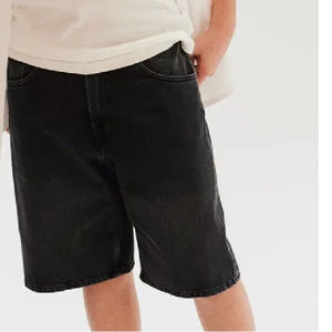 Men's High Waist Black Denim Bermuda Shorts Casual <b>Button</b> <b>Fly</b> Solid Color Cotton Canvas Shorts Breathable Woven Style - Product Image 3