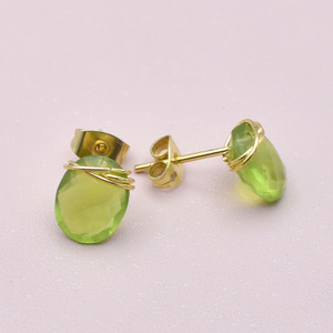 Green Peridot <b>Stud</b> Earrings | Handmade Wire Wrapped Oval Gemstone | August Birthstone Gift - Product Image 6