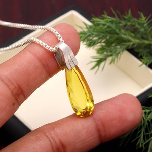 Colgante de Zafiro Amarillo de Ceilán Chapado en Oro, Collar de Plata de Ley 925, Piedra de Nacimiento de Septiembre, Regalo de Compromiso y Aniversario - Product Image 3
