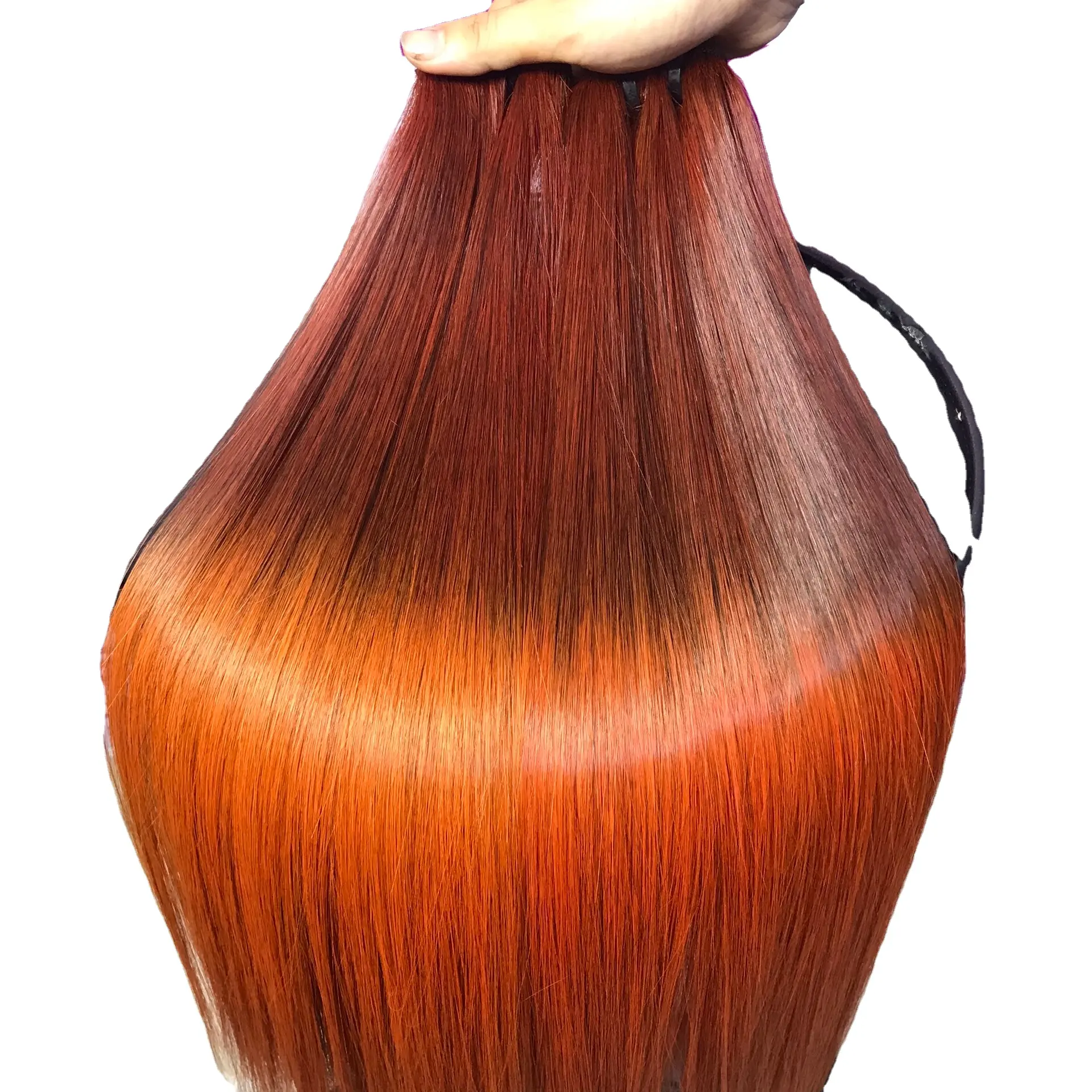 ベトナムのヘアエクステンションからのベストセラー横糸二重描画人間の骨ストレートヘア緑の髪の色天才横糸