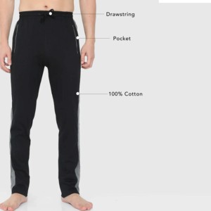 Men's <b>Black</b> Sweatpants With Gray Side Stripe Elastic Waist Drawstring Casual Joggers Breathable Knitted Cotton <b>Pants</b> Autumn Wear - Product Image 2