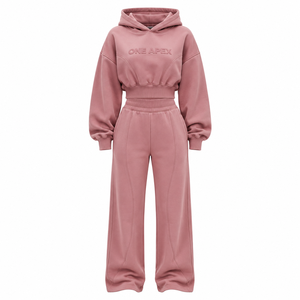 Conjunto de Sudadera Corta Premium y Pantalones Anchos de Felpa para Mujer, Ropa Deportiva de Lujo, OEM ODM - Product Image 1