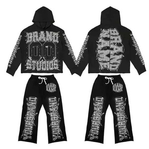 Ensemble de survêtement unisexe streetwear, sweat-shirt à capuche et pantalon de survêtement, coupe régulière, longueur intégrale, coton noir, hiver, poids lourd, coupe-vent - Product Image 3