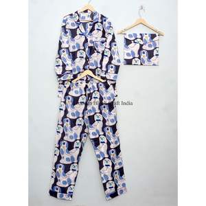 Conjunto de pijama de algodón con estampado animal, conjunto de pijama bohemio con estampado de bloques para mujer, conjunto de pijama de verano, traje de dormir de dos piezas - Product Image 3