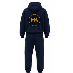 Ensemble de survêtement unisexe noir à capuche 100% coton avec fermeture éclair intégrale et logo MA brodé, vêtements décontractés pour la saison d'automne - Product Image 3