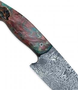 Cuchillo utilitario de hoja fija de acero de Damasco hecho a mano, grado DIY, con mango de resina y madera multicolor personalizado OEM, herramienta de preparación para chef - Product Image 3