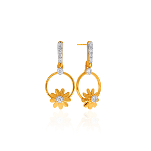 Premium Designer Gold Daisy Flower Circle Hoop <b>Dangle</b> <b>Earrings</b> with Sparkling Lab Grown <b>Diamond</b> Bridal Wedding Jewelry - Product Image 3