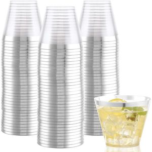 Vasos Desechables de Plástico Transparente de 9 oz, 200 Unidades, Vasos Resistentes Libres de BPA con Borde Plateado para Fiestas, Bodas y Recepciones - Product Image 1