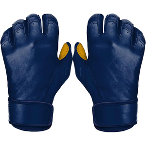 Gants de baseball confortables et antidérapants en cuir bleu avec paume jaune pour une adhérence optimale, également adaptés au softball - Product Image 1