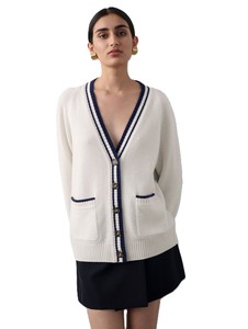Cárdigan de punto para mujer, manga larga, cuello en V, estilo preppy, doble botonadura, transpirable, grueso, hombros caídos, verde - Product Image 3