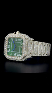 Iced Out Moissanite Diamond Watch Green Dial Roman Numerals Swiss Made Luxury Bust Down Watch for Men Hip Hop Bling Watch - Product Image 6