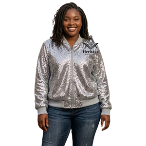 Heritage Masonic Regalia Women <b>Sequin</b> Letter Patchwork Varsity <b>Jacket</b> Patchwork Long Sleeve Fashion Sweatshirt Greek Apparel - Product Image 1