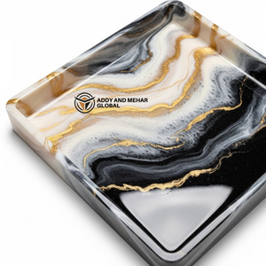 Luxury <b>Black</b> Marble Resin <b>Tray</b> with Gold Veins | Square Decorative Serving <b>Tray</b> - Product Image 4