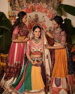 Color <b>Block</b> Cotton Lehenga Set with <b>Block</b> Print Embroidery Dupatta Blouse Skirt-Traditional Indian Wedding & Party Festival Wear - Product Image 3