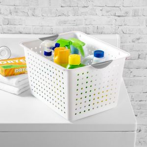 6 Pack Open Top Mesh Plastic <b>Storage</b> <b>Baskets</b> <b>White</b> Classic Organizers for Countertops and Pantry Shelves - Product Image 4