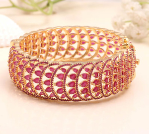 22K Gold Plated Openable Sapphire <b>Bracelet</b> Brass Kada Round Stone Vintage Wedding Jewelry for Women - Product Image 1