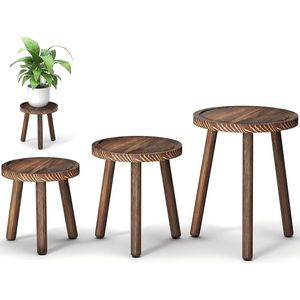 Supports à plantes en bois de style Mid-Century Modern, lot de 3, supports individuels pour pots de fleurs de 6 à 12 pouces, tabourets pour plantes d'intérieur - Product Image 1