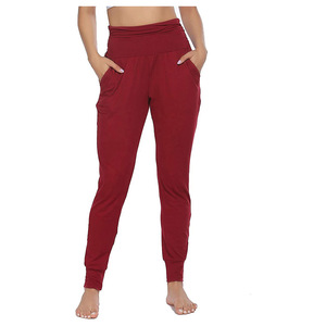 Pantalones de yoga estilo harem color granate para mujer, cómodos, con bolsillos prácticos, cintura alta, para hacer ejercicio, de corte holgado, para el gimnasio. - Product Image 2
