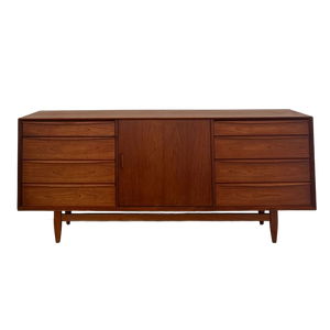 Klaus <b>Mid</b>-<b>Century</b> Modern Teak Wood Buffet <b>Sideboard</b> with 8 Storage Drawers and Center Cabinet Door - Product Image 1