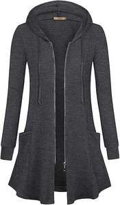 Miusey Veste longue à capuche zippée pour femme, sweat-shirt léger, cardigan ouvert sur le devant - Product Image 3