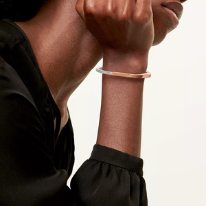 Two Tone Open Cuff Lab Grown Diamond <b>Bangle</b> <b>Bracelet</b> - Product Image 4