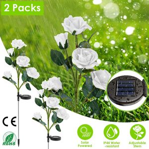 Lampe décorative LED à énergie solaire, 2 pièces, en forme de fleur de Rose, résistante à l'eau, pour décoration de jardin - Product Image 1