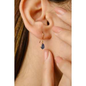 14K Solid Gold Pear Cut Blue Sapphire Drop <b>Earrings</b>-Christian Religious Gift - Product Image 6