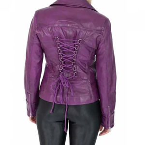 Blouson bomber coupe-vent en cuir véritable violet pour femme, fermeture éclair sur le devant, col montant, manches longues, hiver, 300g - Product Image 3