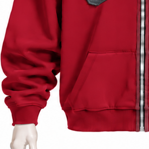 <b>Red</b> Mens Zip Front <b>Hoodie</b> Chenille Letter Applique Heavyweight Fleece Oversized Casual Streetwear Sweatshirt with Front Pockets - Product Image 6