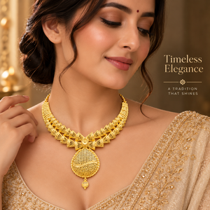 Collier pendentif artisanal en filigrane avec boucles d'oreilles |   Ensemble de bijoux ethniques indiens plaqués or |   Ensemble de bijoux de mariage et de cérémonie - Product Image 4