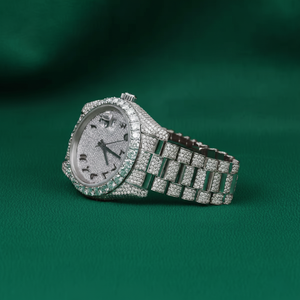 Reloj de Lujo para Negocios con Diamantes, Reloj de Pulsera Plateado Estilo Hip Hop, Esfera Árabe, Bisel de Piedras, Brazalete Completamente Cubierto de Diamantes - Product Image 2