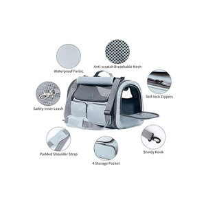 Breathable Mesh Pet Carrier Soft-Sided Nylon <b>Cat</b> Travel Bag With Zipper Closure Double Handle Gray Black - Product Image 4