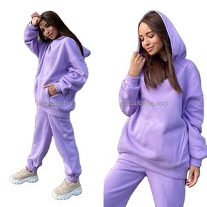 Sudaderas con capucha y joggers para mujer de talla grande, conjunto de 2 piezas, diseños de Bordado de lana de poliéster 100% de peso pesado para invierno - Product Image 4
