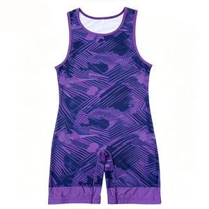 Combinaison de lutte pour homme, rouge, imprimée par sublimation, ajustée, une pièce, équipement d'entraînement sportif - Product Image 3