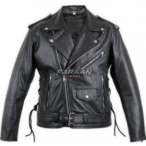 Chaqueta de Motociclista Brando de Cuero Genuino Negro, Chaqueta Clásica Asimétrica con Cierre, Estilo Punk Rock para Motociclistas - Product Image 5