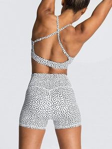 Ensemble de yoga sans couture pour femmes, haut à manches courtes imprimé à pois avec leggings taille haute, vêtements de sport deux pièces, ensembles de fitness pour la salle de sport - Product Image 3