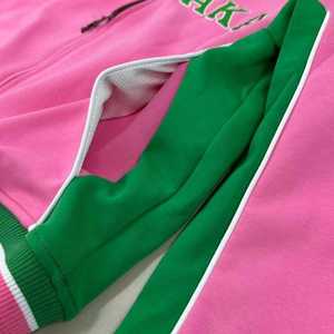 Chaqueta de Calentamiento AKA Air Tech Fleece Rosa Verde para Mujer, Bordado Chenille con Letras Griegas, Calidad Premium, Cierre de Cremallera, Corte Atlético - Product Image 3