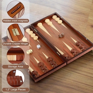 Handcrafted Wooden <b>Backgammon</b> Set With Inlaid Points Wooden <b>Pieces</b> Dice And Cups In A Foldable Storage Case Design For Enjoyment - Product Image 4