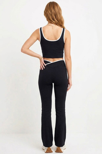Conjunto de Top Corto de Compresión y Pantalones Acampanados para Yoga, Top sin Mangas, Conjunto de Dos Piezas, Leggings Acampanados con Cintura Recortada, 2 Piezas - Product Image 2
