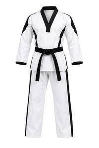 Uniforme de Taekwondo blanc pour homme, 100% coton respirant, coupe classique, vêtements d'arts martiaux pour adultes avec bordure noire et ceinture - Product Image 2