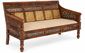 Solid Sheesham Wood Transitional Durable 3 Seater Royal <b>Sofa</b> Handcrafted Carved Design Brass <b>Foam</b> Filled for Apartment Hotel - Product Image 2