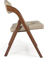 Chaise pliante en cuir PU de style mid-century moderne avec structure en bois massif, revêtement beige, mobilier de salon, design stable