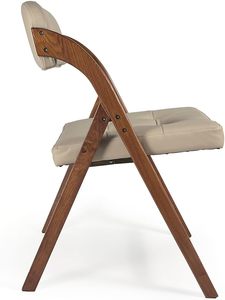 Midcentury Modern PU Leather <b>Folding</b> Chair With Solid Wood Frame Beige Upholstery Living Room Furniture Stable Design - Product Image 3