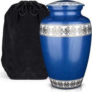Urna Funeraria de Aluminio para Adultos, Acabado Esmaltado en Azul Real y Plateado |   Diseño Moderno con Capacidad de 220 Pulgadas Cúbicas - Product Image 1
