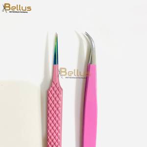 แหนบต่อขนตา Bellus International Professional สีชมพูสด ปลายไฟเบอร์เรียบ ผลิตจากสแตนเลสสตีล สำหรับช่างต่อขนตา - Product Image 5