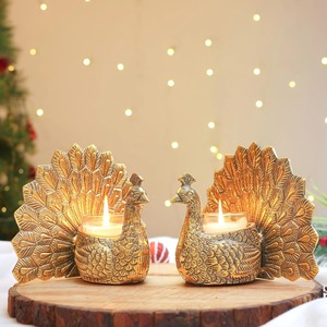 Ensemble de 2 bougeoirs en forme de paon doré, figurines d'oiseaux en aluminium, décoration bohème durable pour la maison, décoration de table - Product Image 3