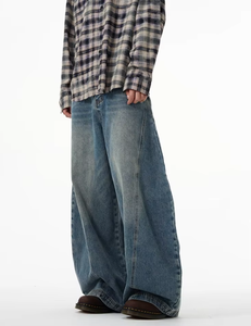 Pantalones Vaqueros Retro Americanos de Pierna Ancha con Diseño Curvo para Mujer, Estilo Holgado y Moderno para Parejas - Product Image 3