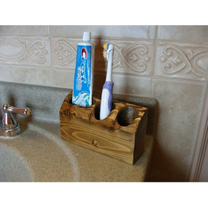 Rustic Burnt Wood Wall Mounted <b>Toothbrush</b> <b>and</b> <b>Toothpaste</b> <b>Holder</b> with 7 Slots Bathroom Organizer Rack - Product Image 3