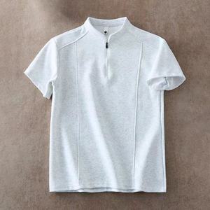 T-shirt athlétique pour homme à demi-zip, col montant, manches courtes, respirant, en coton, pour le sport et les loisirs, idéal pour l'été - Product Image 1