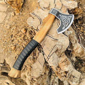 Viking Axe Nordic Bearded Style Industrial Grade Carbon Steel Blade <b>Carved</b> <b>Wooden</b> Decorative <b>Tool</b> High Quality Home Cabin Gift - Product Image 1